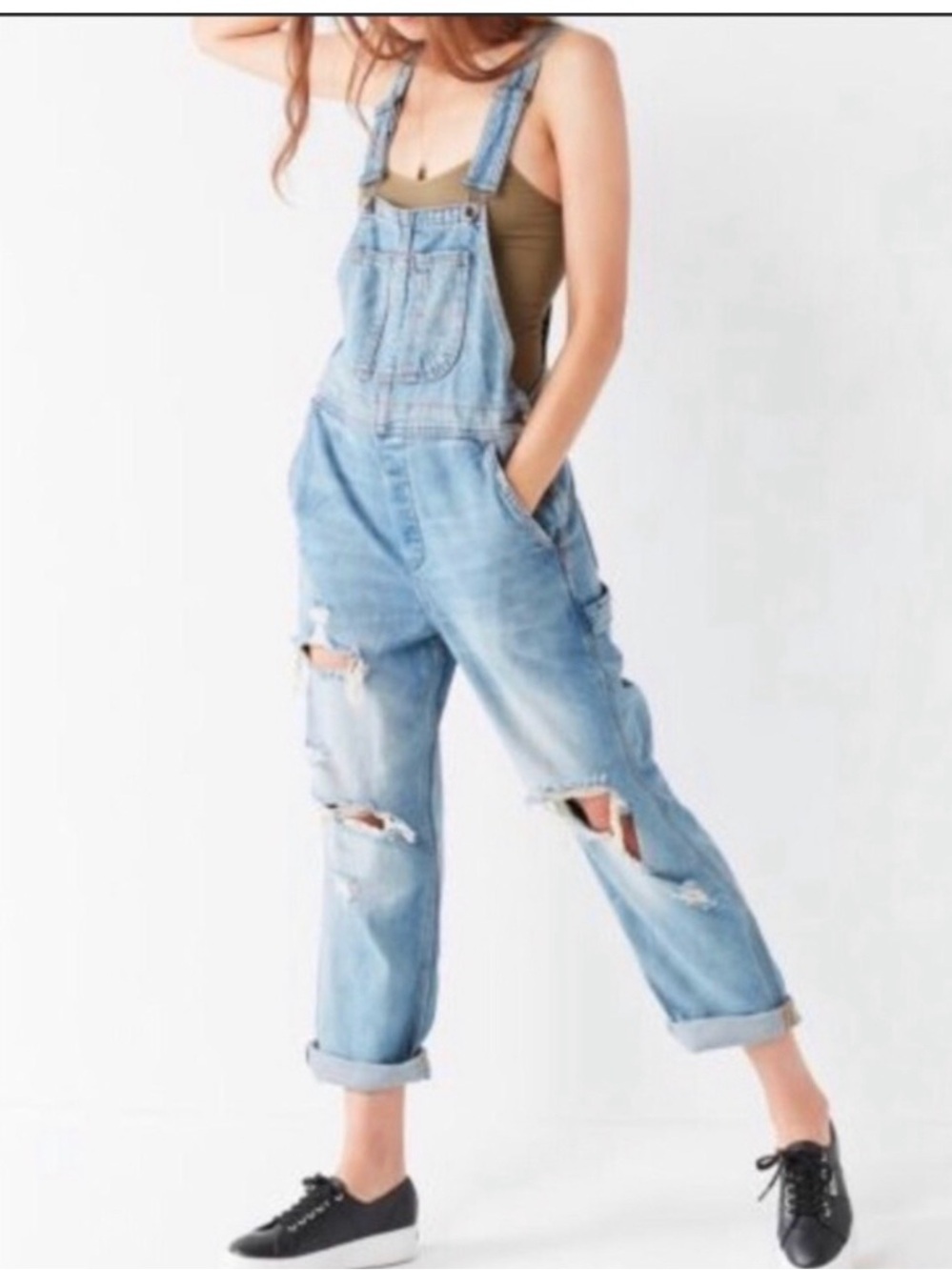 NWOT BDG Light Blue Distressed Denim Overalls